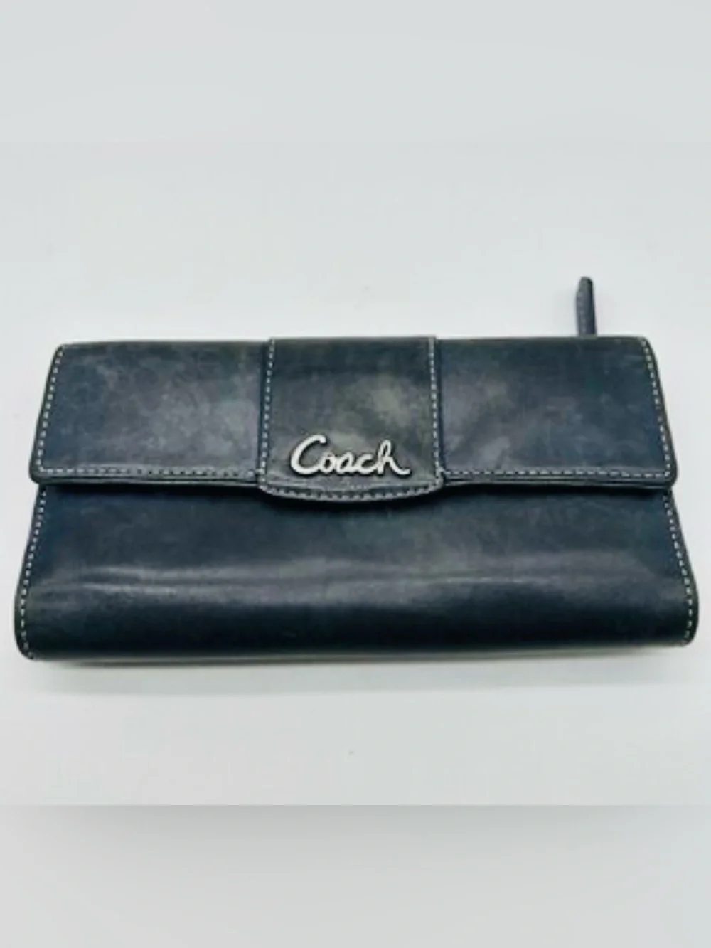 COACH 🖤 BLACK AND LILAC LEATHER TRIFOLD WALLET WITH CHECKBOOK HOLDER PRE-LOVED